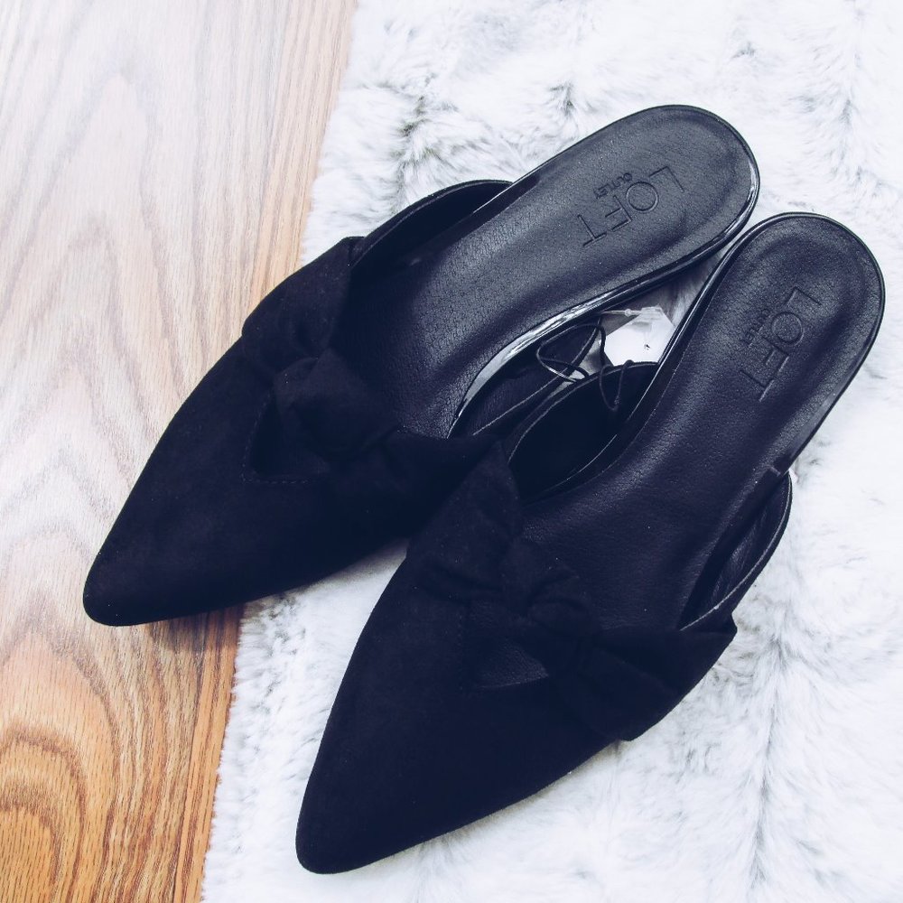 NWT Loft Black Microsuede Mules